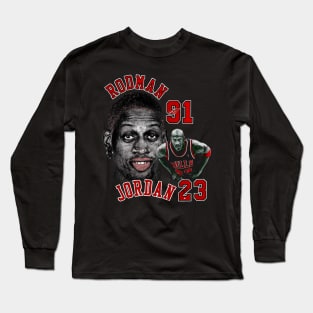 Dennis Rodman Bulls 91 & Michael Jordan 23 Vintage Long Sleeve T-Shirt